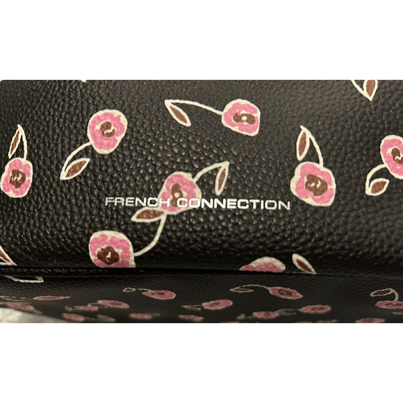 NWT French Connection Black And Blush Pink Floral Zipper Makeup Medium Bag - Picture 6 of 8